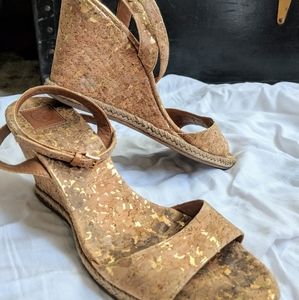 Size 9.5 Tory Burch gold cork sandal wedges
